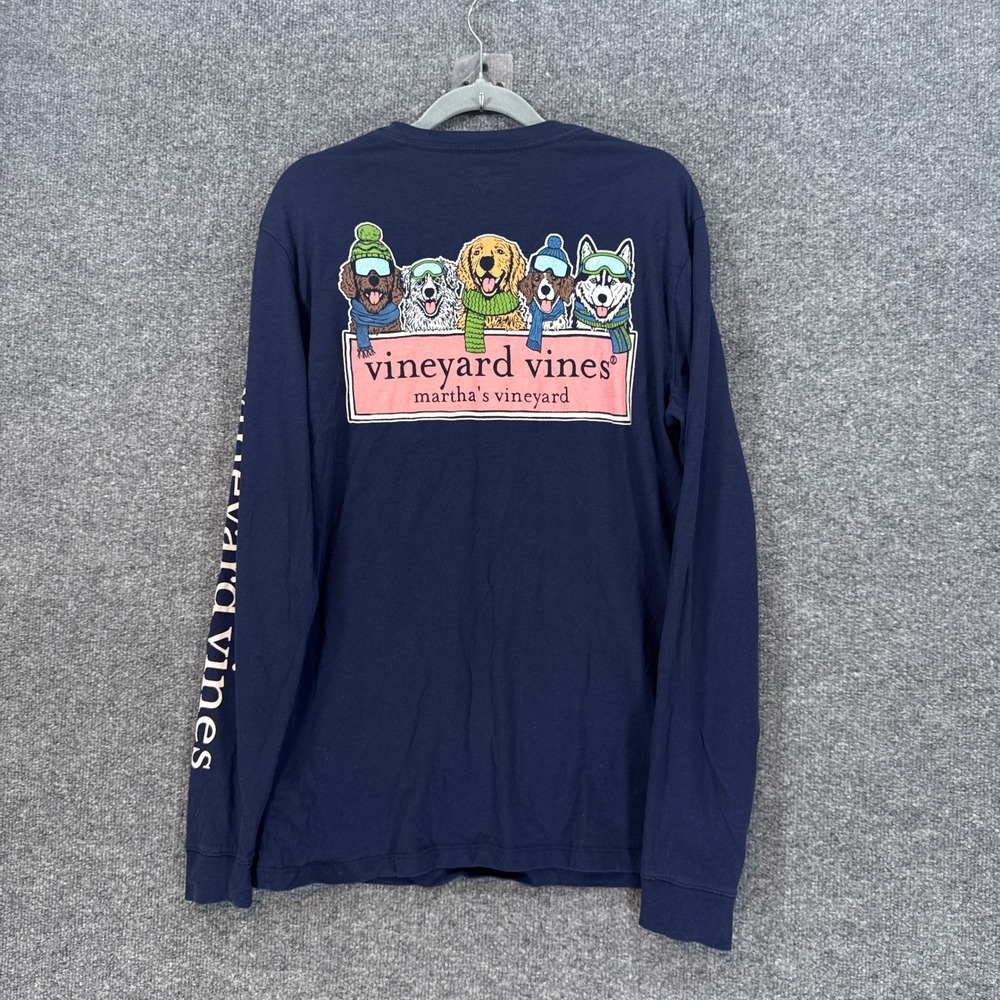 Vineyard Vines Tshirt Women Small Blue Winter Dogs Graphic Long Sleeve Tee